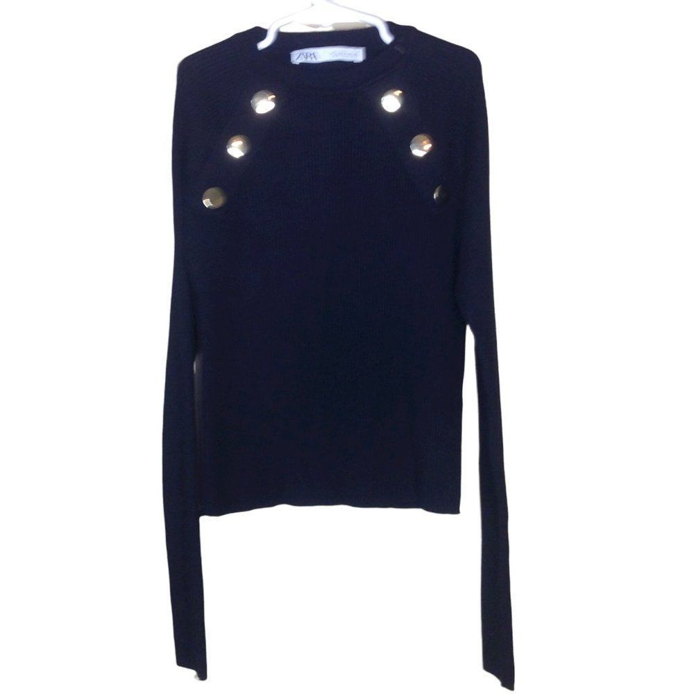 Zara Ribbed Fitted Military Sweater Black Small